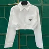 Designers Letter Borduurwerk dames blouse mode luxe down collar down pocket pocket shirts met lange mouwen crop party dames tops