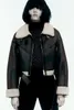 レディースレザーフェイク秋の女性ファッション濃厚な暖かいシャーリングジャケットコートビンテージ長袖ベルトヘム女性アウターウェアシックトップ231129