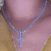 Łańcuchy wielowarstwowe dhinestone cross duży wisiorek dla kobiet motyl uroków łańcuch tenisowy oświadczenie biżuterii hip -hopu biżuteria