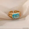 Band Rings Vintage Blue Square Stone Rings For Men Women Crystal Promise Engagement Wedding Ring Fashion Jewelry Brand Accessories R231130