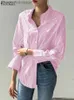 Camicette da donna Camicie ZANZEA Camicetta ampia a righe da ufficio 2023 Colletto rovesciato Top Camicia oversize da donna a maniche lunghe Vintage Button-up Blusa FeminiL231130