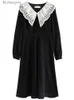 Robes décontractées de base DUSHU coton blanc rabattu conception femmes hiver longue robe bureau dame noir Comter sergé a-ligne jupe tempérament robesL231130