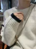 Frauen Pullover Koreanische Frau Pullover Lose Pullover Patchwork Oansatz Flauschigen Vintage Jumper Top Herbst Winter Casual Warme Weibliche Chic