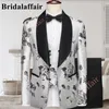 Męskie garnitury Bridalafair 2023 Drodzy o jasnym białym wzorzystym tkaninie Wedding Men Suit Slim Fit Tuxedo Three Piece Blazer Blazer