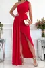 Casual Dresses Summer Sleeveless Diagonal Shoulder Hollow Out Split Dress High Waist Evening Vestido Largo Elegante Para Fiesta Ry