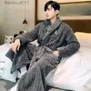 Men's Robes Robes Men Flannel Thick Fleece Autumn Winter Lounge Mid-calf Chic Underwear Warm Pockets Basic Bandage Handsome Daily Gentleman L231130