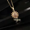 Pendentif Colliers Tulipes de luxe Rose Zircon Collier en acier inoxydable Mode Fleur Collier Bijoux Cadeaux d'anniversaire pour femmes filles