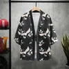 Robes masculinos verão impressão homens taoísta robe sexy cardigan quimono roupão polter camisas casaco casual s-xxl jaqueta sleepwear casa roupas l231130