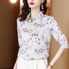 Blouses pour femmes Chemises Mode Fleur Imprimé Femmes À Manches Longues Casual Vintage Soie Tops Blusas De 2023yolq