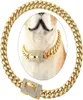 Cuba Dog Chain Belt Collars Full Diamond Buckle Collar Stainless Steel Gold Pet Necklace 10mm 14mm Crystal Golden Necklaces5110001