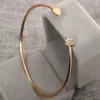 Bangle Cute Romantic Crystal Heart Cuff Bracelets & Bangles For Women Golden Color Metal Open Love Charms Fashion Jewelry