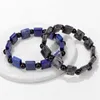 Strand Flat Square Stone Bracelet Natural Lapis Lazuli Black Glass Spacer Bead Healing Energy Bangle Jewelry For Men Women