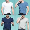 T-shirts pour hommes 4 pièces en coton à manches courtes pour hommes Summer Classic T-shirt de couleur unie All-Match Col rond Stretch Bottoming Shirt