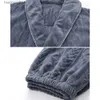 Men's Robes Men's Terry Kimono Winter Coral Fleece Thicken Warm Long Robe For Men+Flannel Long Pants Solid Soft Bathrobe Set pyjama homme L231130