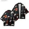 メンズローブ新しい到着日本語スタイルドラゴンプリント伝統的な着物の男性ゆきカーディガンシャツコスプレハオリ特大のストリートウェアトップスL231130