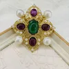 Brooches Openwork Colored Pearl Brooch Pendant Vintage Cross Pin Women's Corsage Unisex Middle Antique Baroque Style Jewelry Accessories