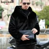 Men's Down Parkas Supzoom Arrival Top Fashion Winter Warm Flowing Gold Mink Imitation Sheep Sheared Fur Zipper Solid Hooded Jacket 231129