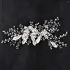 Haarspangen Handgefertigte Strasssteine Kristallperlen Weiße Blume Blatt Brautspangen Haarspangen Hochzeit Accessoires Frauen Schmuck