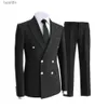 Herrenanzüge Blazer 2 Stück Herrenanzug 2023 Neue zweireihige Jacke Revers Slim Fit Casual Smoking für Hochzeit (Blazer + Hose) L231130