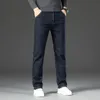 Män jeans män vinter termisk snö varm blå svart stretch rak man fleece denim långa byxor kvalitet byxor 231129