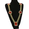 Exagerado Pesado Extra-grosso MIAMI CUBAN LINK Red Gemstone Pingente Long Chains Colar Homens Trendy Hip Hop Diamante Joyas 76cm G2502