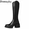 Boots Winter Femmes Knee High Boots Fashion Plateforme de mode Mesticules Elegant Square High Heel Long Knigth Boties Winter Foot's Footwear 231129