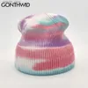 Beanie/Kafatası Kapakları Gonthwid Unisex Örgü Boya Beanies Erkek Kadınlar Sebelsiz Sokak Giyim Kış Hip Hop Gündelik Müdür Bonnetler Şapkalar Kapalar Q231130