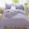 Beddengoedsets Paars Prinsessenbeddengoed Luxe effen donzen dekbedovertrek Kussensloop Linnen Dubbele Koningin Koning Lakenset Kawaii-set voor dames 231130