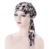 Etniska kläder Kvinnor Leopardtryck Turbans Hat Zebra Mönster Pullover Muslim Turban Curved Floral Two-Tail Chemoterapi