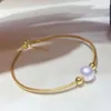 Mode AU750 REAL PURE GOLD PAWNABLE AKOYA PEARLS JABLED Bangle Fine SMEE sach Women Armband smycken