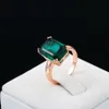 Natural Emerald Ring Zircon Diamond Rings for Women Engagement Wedding Rings with Green Gemstone Ring 14K Rose Gold Fine SMEWELLY Y314I