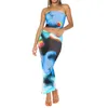Skirts Women S 2 Piece Skirt Sets Colorful Floral Print Strapless Tude Tops And Casual Long Set Clubwear