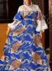 Casual Kleider 2023 VONDA Bohemian Frauen Sommer Vintage Sommerkleid Maxi Kleid Spitze Patchwork Gedruckt Langarm Rüschen Stehkragen Party