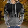 Felpe con cappuccio da uomo Pullover stampato Autunno Inverno Top Grigio scuro Caldo Casual Manica lunga Aderente Taglio con coulisse Felpa con cappuccio regolabile con tasche