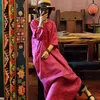 Casual Dresses Women Linen Dress Solid Color Button O-Neck Seven Sleeve 2023 Summer Vintage Loose Robes High Quality MT11