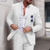 Abiti da uomo Blazer Abito di lino Abiti da sposa per uomo 2023 Colletto con bavero di lusso Top + pantaloni Set da 2 pezzi Monopetto Lino Trajes Elegante Para HombreL231130