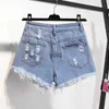 女性のショートパンツルーズ壊れた穴ジャンワイドレッグハイウエストアインラインホットパンツファムパンツコルチスデエルプラスサイズS-6xlyolq