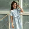 Girl's es 2022 New Summer Kids Clothes Children Plaid Girls Cotton Button Teen Shirt Dress Soft Preppy Style #6078 0131