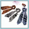 Other Event Party Supplies Women Girl Elastic Hairbands Scrunchie Streamer Scrunchies Leopard Print Chiffon Turban Ponytail Holder Otr8V