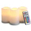 Velas 3pcs controle remoto sem chamas rgb pilares led luzes de velas timer timer função bateria de chá em casa decoração