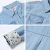 Women's TShirt Classic Solid Long Sleeve Midlength Denim Shirt For Women Blue Slim Blouse Office Work Lady Spring Jean Coat 230131
