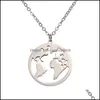 Pendant Necklaces Stainless Steel Necklace World Map Chains Statement Sier Rose Gold Globe Travel Jewelry Gift Drop Delivery Pendants Ot3Ts