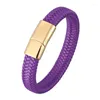 Bracelets de charme Simple violet tressé en cuir corde bracelet pour hommes femmes bracelet en acier aimant fermoir tissage bracelet cadeau de la Saint-Valentin