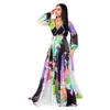 Robes décontractées Style africain à manches longues col en v profond taille haute grande taille robe imprimée femmes élégantes Boho Maxi en mousseline de soie