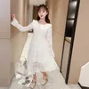 Girl's Sweet Dress White Lace Princess dress Cute Peter pan collar Long Dresses Fashion Party 5-14 Years Girls Children's Clothes 0131