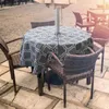 Table Cloth Waterproof Tablecloth With Zipper Umbrella Hole 600D Oxford Round Tassel Tea Cover Outdoor Picnic