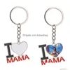 Keychains Lanyards Fashion Sublimation Blank Keychain Designer I Love Mama Papa Heart Sier Alloy Car Key Ring Keyring Handbag Cara Dhupw