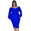 Sukienki plus size moda moda w dekolcie w szpic w segmencie solidnego koloru Sukienki Średniej długości seksowne kobiety eleganckie imprezę dużego rękawa duże