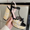 Platform Chunky Heel Sandals Fashion Lafite Grass Leer Patchwork Classic Dress Shoes Shoes Ankle Strap12cm Designer Sandals Ladies Factory Footwear