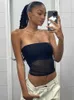 Women's Tanks Camis Mesh Corset Black Crop Top Women Patchwork Tube Top Sexy Sleeveless Off Shoulder Cami Summer Streetwear Slim Strapless Tank Tops Y2302